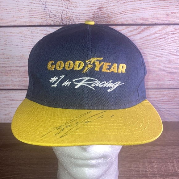Vintage Goodyear Racing Cap in Blue and Yellow by Swingster Unknown Autograph - Picture 1 of 11